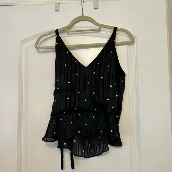 Mink Pink Black Polka Dot Wrap Top shimmery size XS - Picture 4 of 4